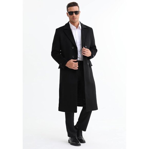 🆕 Men Black Wool Trench Coat Winter Fleece Lining Business Jacket Regular Fit - Picture 5 of 7